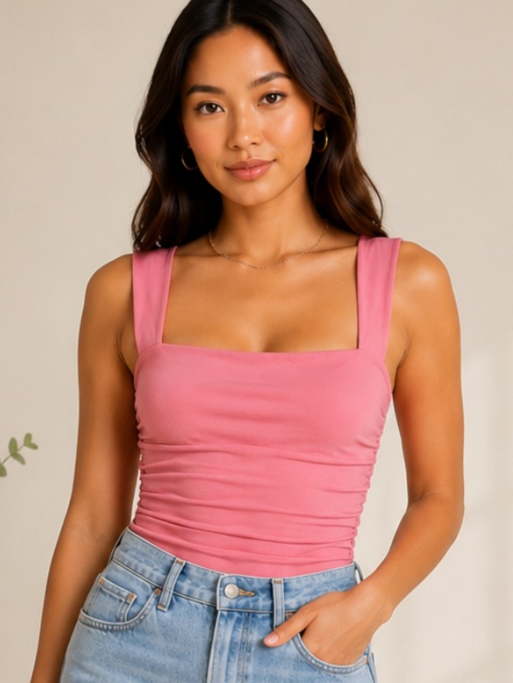 Abercrombie Square Neck Pink Ruched Body Suit